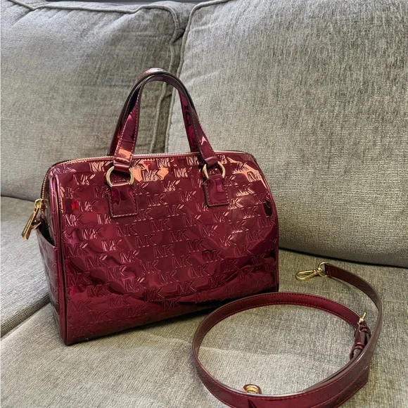 Michael Kors Glossy Burgundy Satchel - Picture 1 of 4